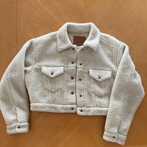 levi strauss women's white sherpa cropped jacket
